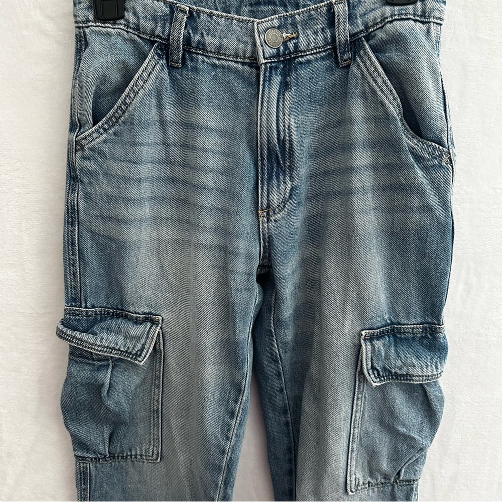 Zara Cargo Jeans Juniors Size 13/14 Blue High Rise Straight Leg Utility Denim - Picture 2 of 11